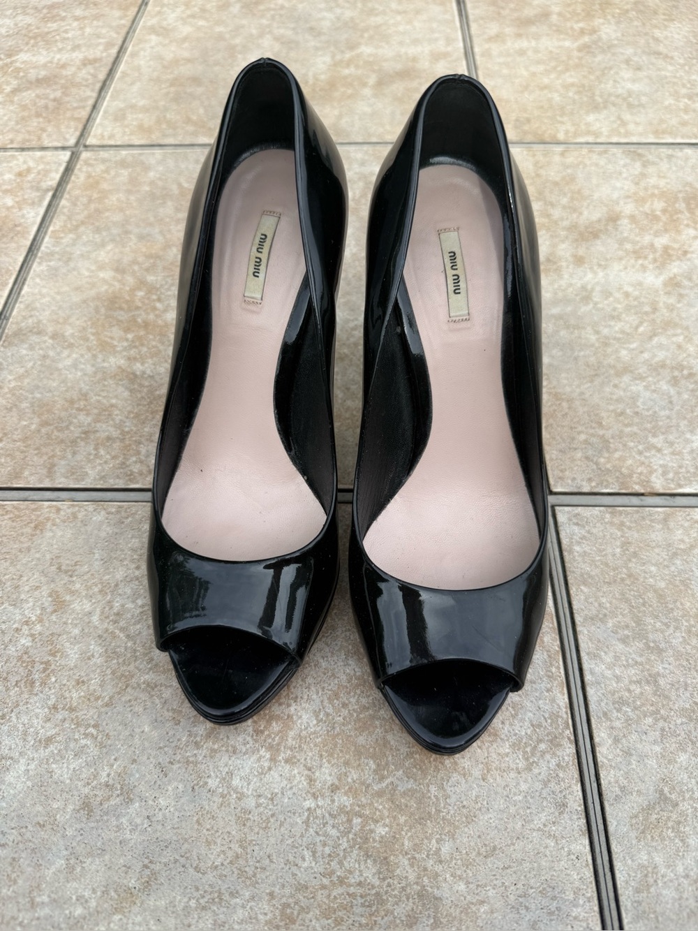 Miu Miu Black Patent Peep-Toe Stiletto Pumps - Picture 3 of 16
